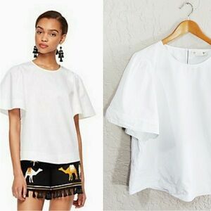 Kate Spade Brooke Street Poplin Flutter Sleeve White Top Preppy Size L Cotton